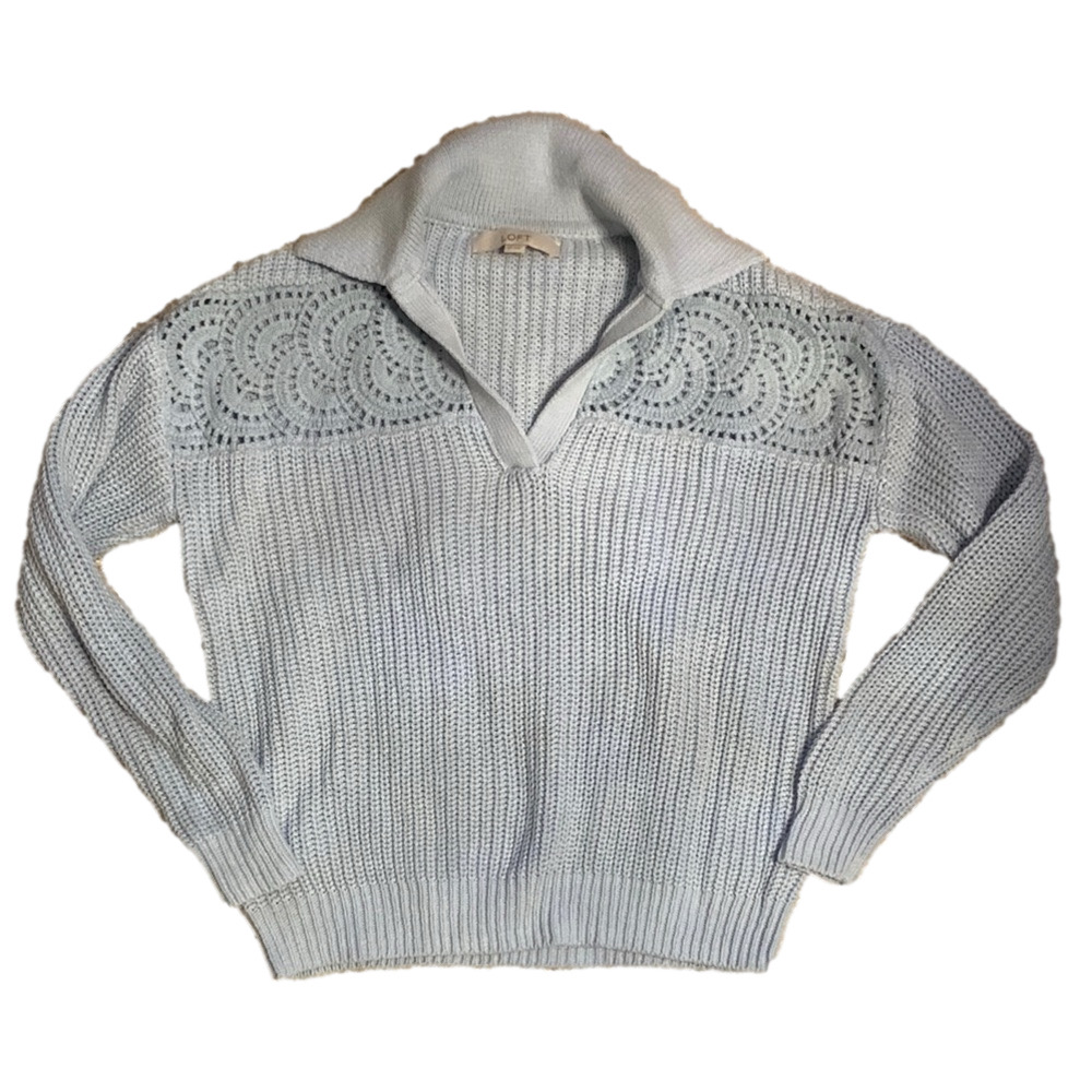 3 for $30 ⚡️ LOFT light blue collared Sweater with Textured Knit sz XS